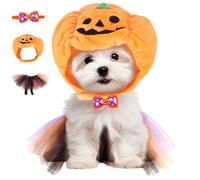 Cat Halloween Costumes, 3Pcs/Set Cat Halloween Costumes, Cute Pumpkin Hats for Cats Dogs with Bow Tie & Mesh Bib, Dress Up Accessories for