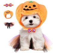 Cat Halloween Costumes, 3Pcs/Set Cat Halloween Costumes, Cute Pumpkin Hats for Cats Dogs with Bow Tie & Mesh Bib, Dress Up Accessories