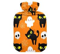 Cat Halloween Ghost Orange Hot Water Bottle with Cover for Pain Relief Heating Bag for Headaches, 2L