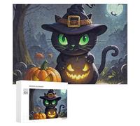Cat Halloween Wooden Puzzles for Adults 300 PCS Unique Shape Puzzles Wall Art Home Decor for Puzzle Lovers, Family, Friend Creative Gift Toys