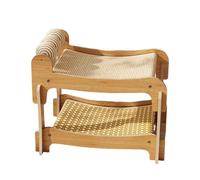 Cat Hammock - 50x40x35cm 2-Layer Elevated Breathable Wooden Bunk, Double Pet Lounge, Sisal Scratching Post | Modern Kitten Nest Sleeper Bed for Home Dorm Balcony Apartment Bedroom Lounges