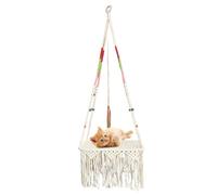Cat Hammock Bed - Macrame Swing Nest with Tassels, Space Saving Hanging Cat Bed | Boho Style Pet Hammock for Indoor Cats