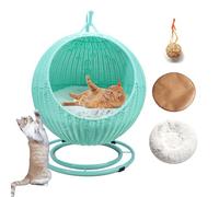 Cat Hammock Bed - Wicker Hanging Basket for Indoor Outdoor Use, Washable Pet Bed for Cats and Small Dogs