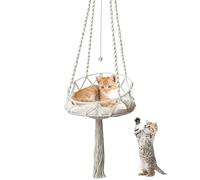 Cat Hammock|Cat Hammock 16x51in Macrame Swing Tilted Rail Boho Bed with Tassel and Roped Ball Hanging Bed for Home, Living Room, Indoors, No Cushion