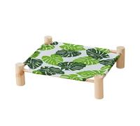 Cat Hammock - Removable Cot Furniture | Raised Pet Bed | Elevated Wooden Sleeping Cot With Tropical Leaf Dinosaur Alpaca Patterns For Corner Porch Balcony Patio Dorm Apartment Bedroom Home Indoor Outd