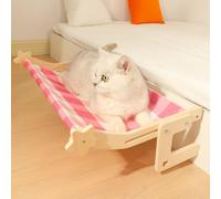 Cat Hammock -Window Seat for Indoor Cats Adjustable Wooden Bed, Holds Up to 20kg, Window Bedsides - Comes with a removable and replaceable extra protective pad (Pink and white, 54 x 40 x 20cm)