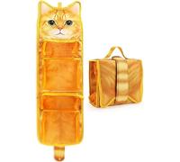 Cat Hanging Toiletry Bag Travel Cosmetic Bag Waterproof Foldable Makeup Bag Organizer Wash Bag Multifunctional Storage Bag Travel Accessories Essentials with Hanging Hook for Women & Men (Orange)
