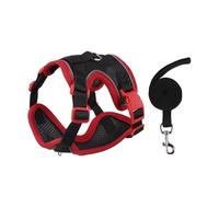 Cat Harness and Lead for Walking Reflective Vest for Cats and Small Dogs, Adjustable Soft Air Mesh with Pressure Reducing Design, XL, Red and Black