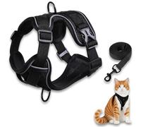 Cat Harness and Lead Set, 2 PCS Upgraded Escape Proof Vest with Lead Soft Jacket Reflective Strips Automatic Extendable Cat Leash for Small Cat Walking Travel S, Black