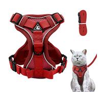 Cat Harness and Lead Set, Adjustable Kitten Harness and Lead Set with Reflective Strips Escape-Proof, Cat Vest Harness with Leash Sets for Cats Dogs Pets Walking (Red, M)