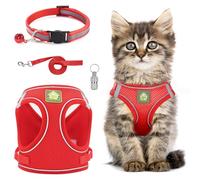 Cat Harness and Lead Set,Adjustable Reflective Stripe Cat Kitten Walking Vest with Leash Cats Collar,Escape Proof Soft Mesh Vest Harness and Lead for Small Medium Cats Pets Walking