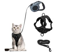 Cat Harness and Lead Set, Escape-Proof Kitten Harness with Retractable Cat Lead, 5m/16.4 Ft Automatic Extendable Cat Leash for Dogs Puppy Pets Walking (black, L)