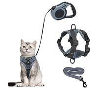 Cat Harness and Lead Set, Escape-Proof Kitten Harness with Retractable Cat Lead, 5m/16.4 Ft Automatic Extendable Cat Leash for Dogs Puppy Pets Walking (gray, M)