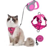 Cat Harness and Lead Set, Escape-Proof Kitten Harness with Retractable Cat Lead, 5m/16.4 Ft Automatic Extendable Cat Leash for Dogs Puppy Pets Walking (pink, S)