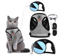 Cat Harness and Lead Set,Escape Proof kitten Puppy Harness with Leash and Collar, 16.4 Ft / 5 M Retractable Flexi Lead Reflective Adjustable Vest for Kitten Small Dogs Walking M