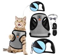 Cat Harness and Lead Set,Escape Proof kitten Puppy Harness with Leash and Collar, 16.4 Ft / 5 M Retractable Flexi Lead Reflective Adjustable Vest for Kitten Small Dogs Walking S
