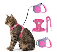 Cat Harness and Lead Set, Escape Proof Lightweight Kitten Harness with Automatic Retractable 5M / 16.4Ft Soft Lead for Garden Walking, Back Reflective No-Choke Vest for Outdoor(RosePink,XS)