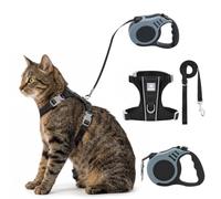 Cat Harness and Lead Set, Escape Proof Lightweight Kitten Harness with Automatic Retractable 5M / 16.4Ft Soft Lead for Garden Walking, Back Reflective No-Choke Vest for Outdoor(Black,XS)
