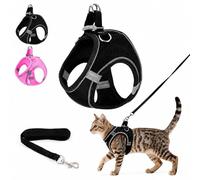 Cat Harness and Lead Set, Kitten Adjustable Leash Escape Proof UK Reflective Strips, Essentials for Cats Kitten Outdoor Travel (Black, XXXS)