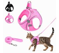 Cat Harness and Lead Set, Kitten Adjustable Leash Escape Proof UK with Reflective Strips, Essentials for Cats Kitten Outdoor Travel (Pink, L)