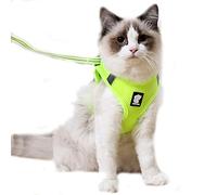 Cat Harness and Leads,Ultra-Light Pet Harness Breathable Soft Mesh Walking Vest Harness for Cats (L, Fluorescent Green)