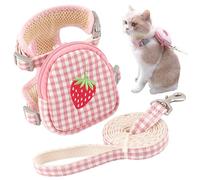 Cat Harness and Leash, Cute Plaid Cats Harness with Strawberry Pattern Bag, Portable Lightweight Cat Leash, Multifunctional Pet for Cats & Small Dogs, M