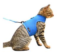 Cat Harness and Leash Escape Proof Breathable Mesh Fabric Adjustable Padded Stylish Cat Harness Solid Blue M