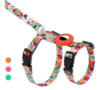 Cat Harness and Leash Escape Proof for Walking Travel Outdoor - Cute Floral Nylon Adjustable Cute Cat Harness Leash Set with Airtag Holder for Small Large Cats