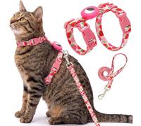 Cat Harness and Leash Escape Proof for Walking Travel Outdoor Cute Strawberry Nylon Adjustable Leash Set with Holder for Small Large Cats