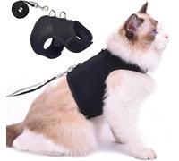 Cat Harness and Leash for Walking Escape Proof Breathable Mesh Fabric, Solid Black, XX-Large, Adjustable Cat Walking Jackets, Padded Stylish Cat Vest