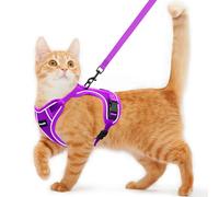 Cat Harness and Leash for Walking Escape Proof Soft Adjustable Cat Leash Breathable Comfortable Vest Easy to Wear Kitten Harness for Outdoor Travel Purple M