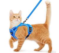 Cat Harness and Leash for Walking Escape Proof Soft Adjustable Cat Leash Breathable Comfortable Vest Easy to Wear Kitten Harness for Outdoor Travel Blue S