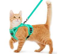 Cat Harness and Leash for Walking Escape Proof Soft Adjustable Cat Leash Breathable Comfortable Vest Easy to Wear Kitten Harness for Outdoor Travel Emerald M