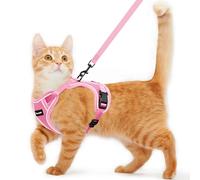 Cat Harness and Leash for Walking Escape Proof Soft Adjustable Cat Leash Breathable Comfortable Vest Easy to Wear Kitten Harness for Outdoor Travel Pink S
