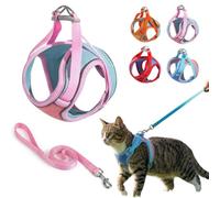 Cat Harness and Leash for Walking Escape Proof Soft Adjustable Cat Leash Breathable Comfortable Vest Easy to Wear Kitten Harness for Outdoor Travel(Pink,L)