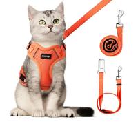 Cat Harness and Leash for Walking Escape Proof Soft Adjustable Cat Leash Breathable Comfortable Vest Easy to Wear Kitten Harness for Outdoor Travel, Orange, M