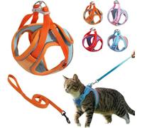 Cat Harness and Leash for Walking Escape Proof Soft Adjustable Cat Leash Breathable Comfortable Vest Easy to Wear Kitten Harness for Outdoor Travel(Orange,L)