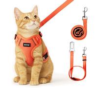 Cat Harness and Leash for Walking Escape Proof Soft Adjustable Cat Leash Breathable Comfortable Vest Easy to Wear Kitten Harness for Outdoor Travel, Orange, S