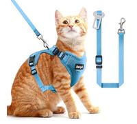 Cat Harness and Leash for Walking, The Upgrade Can be Adjusted in Four Directions and Breathable Cat Harness for Anti Escape That can be Fitted and Positioned, Reflective Strips Harness, Blue, M