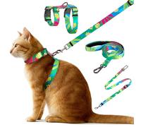 Cat Harness and Leash Set, Anti Escape Adjustable Cat Leash, Comfortable Soft Lightweight, Use Safe & Easy, Suitable for Small, Walking Kitten Harness for Large Medium Small Cats, Hawaii Green