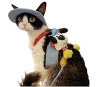 Cat Harness and Leash Set Cute Cartoon Dog Design Denim Vest Escape Proof Adjustable Kitten Walking Outfit for Small Cats and Sphynx with Hat (Harness & Leash Set, S)