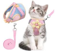 Cat Harness and Leash Set for Walking Escape Proof, Adjustable Kitten Harness Breathable Mesh with Reflective Strips Harness with Flower for Kitty Puppy Bunny Pink L