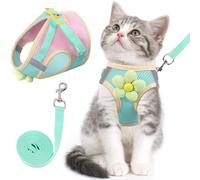 Cat Harness and Leash Set for Walking Escape Proof, Adjustable Kitten Harness Breathable Mesh with Reflective Strips Harness with Flower for Kitty Puppy Bunny Green S
