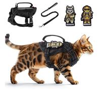 Cat Harness and Leash Set for Walking Escape Proof Adjustable Reflective Large Tactical Harness with Patches Breathable Summer Vest Soft Mesh Padded Handle Easy to