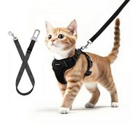 Cat Harness and Leash Set for Walking Escape Proof, Improved Four Place Adjustable Cat Car Harness, Soft Kittens Vest with Reflective Strip for Cats, Comfortable Outdoor Vest, Black, XS