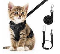 Cat Harness and Leash Set for Walking Escape Proof, Improved Four Place Adjustable Cat Car Harness, Soft Kittens Vest with Reflective Strip for Cats, Comfortable Outdoor Vest, Black, XS
