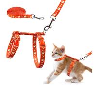 Cat Harness and Leash Set Gold Moons Soft Nylon Escape Proof Adjustable for Kittens Small Animals Glow in The Dark(Orange)