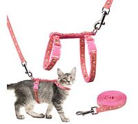 Cat Harness and Leash Set Gold Moons Stars Soft Nylon Escape Proof Adjustable for Kittens Small Animals Glow in The Dark (Pink)