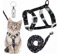 Cat Harness and Leash Set, Lovely Floral Kitten Harnesses with Pet Anti-Lost Pendant, Adjustable Escape Proof Cat Harness, Use Easy Walking Travel Kitten Carrier Cats