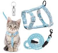 Cat Harness and Leash Set, Lovely Floral Kitten Harnesses with Pet Anti-Lost Pendant, Adjustable Escape Proof Cat Harness, Use Easy Walking Travel Kitten Carrier Cats